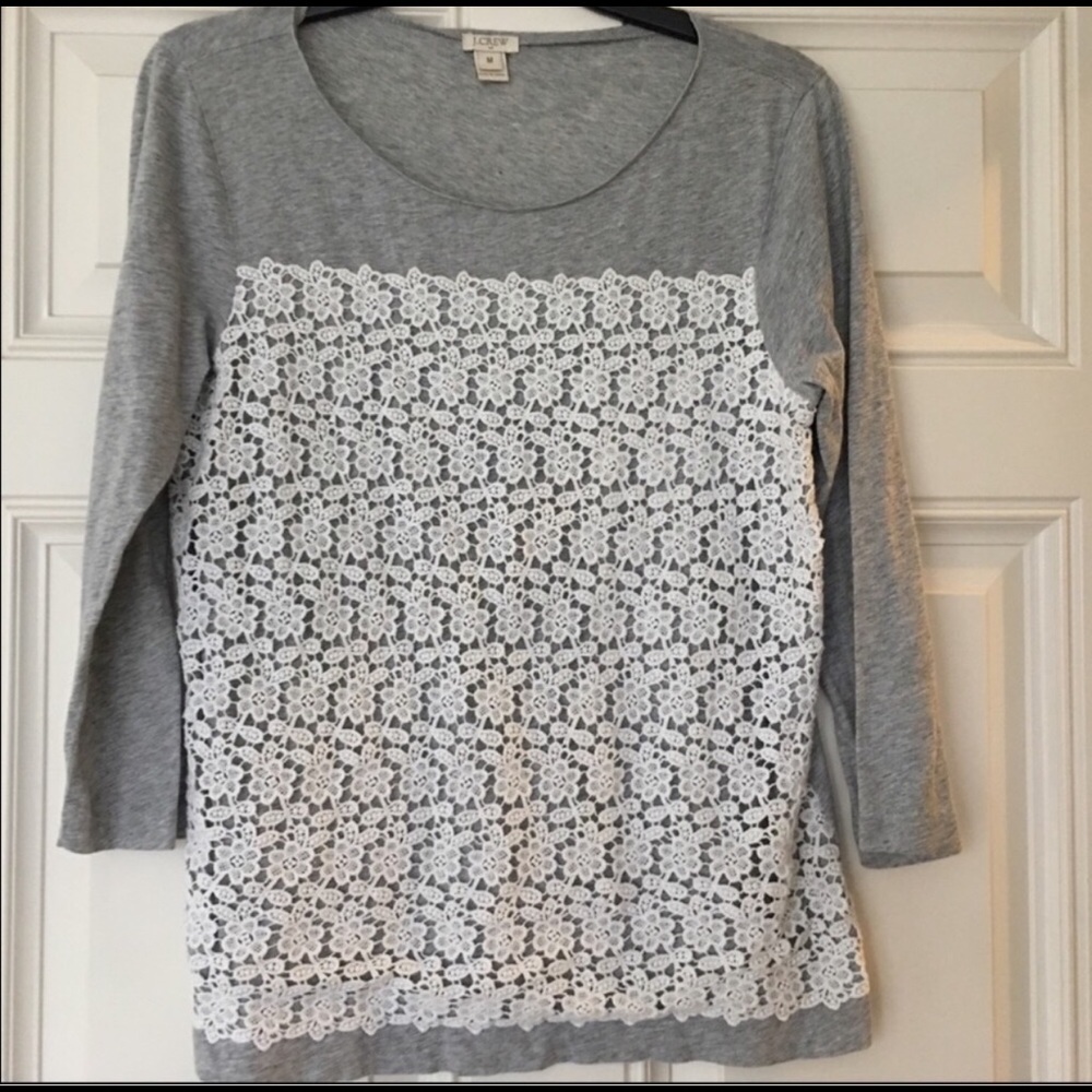 J.Crew Factory Women’s Lace Top -Gray | White M